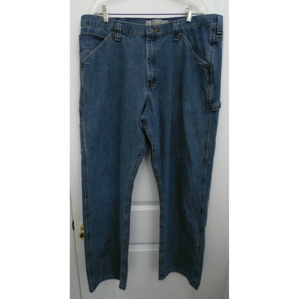 Lee Mens Blue Dungarees Carpenter Medium Wash Straight Denim‎ Jeans Size 40X32
